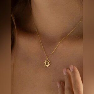 Gold Plated Stainless Steel Sun Charm Pendant Necklace